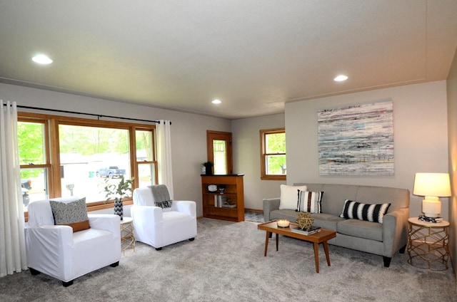 415 Hubbard Ave N, Litchfield, MN 55355 - living room featuring recessed lighting, carpet, and baseboards