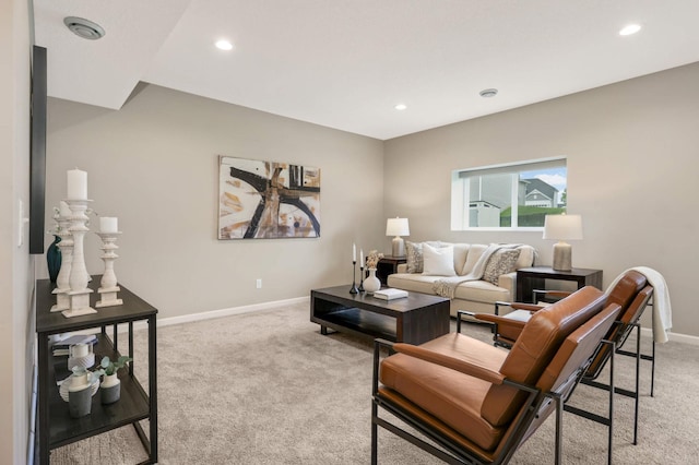 5010 Sandpebble Ln, Woodbury, MN 55129 - living room featuring light colored carpet, baseboards, and recessed lighting