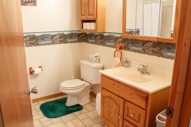 11005 320th St, Clover Twp, MN 56470 - full bathroom with toilet, vanity, tile patterned floors, and a shower with shower curtain