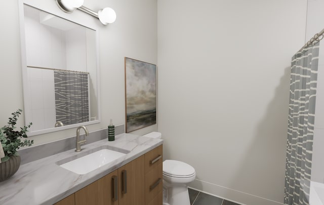 2815 44th St Unit 15, Minneapolis, MN 55410 - bathroom with vanity, toilet, tile patterned floors, and a shower
