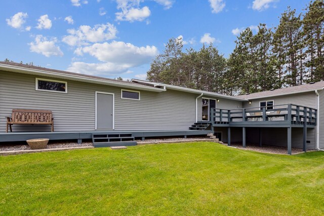 4765 344th Ln NW, Cambridge, MN 55008 - rear view of property with a wooden deck and a lawn