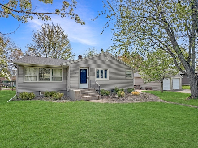 602 26th St, Scanlon, MN 55720 - single story home with a front yard, a garage, and a chimney