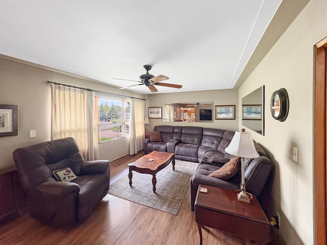 602 26th St, Scanlon, MN 55720 - living area featuring wood finished floors and ceiling fan