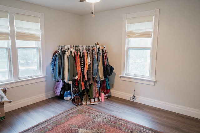 835 Park St, Fairmont, MN 56031 - walk in closet featuring wood finished floors and a ceiling fan