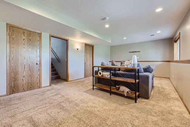 220 Maverick Ave, Elko New Market, MN 55054 - living room featuring carpet floors, recessed lighting, and stairs