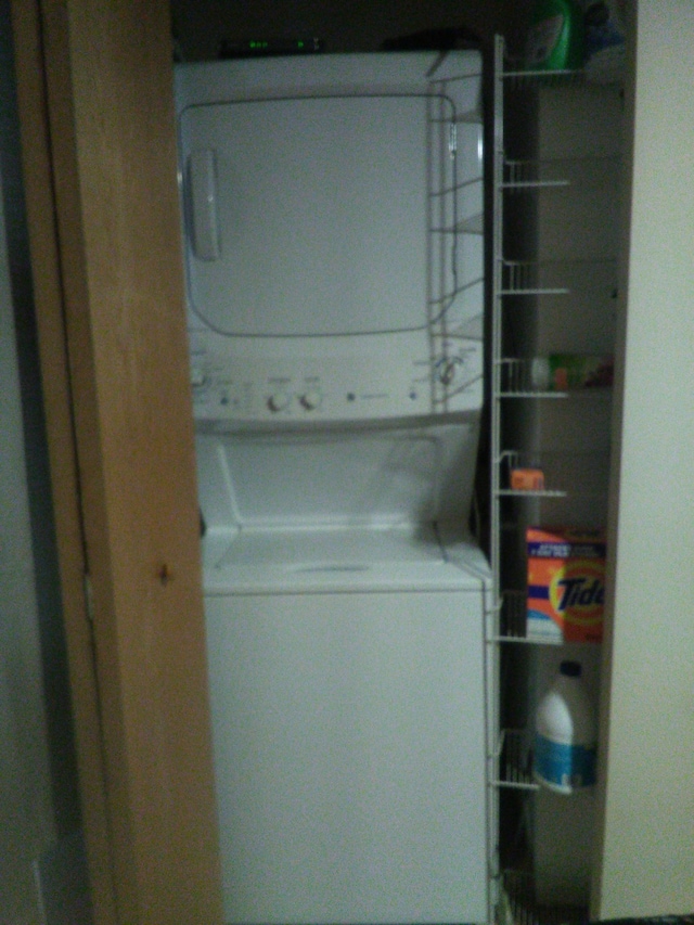 1221 43rd Ave NE, Columbia Heights, MN 55421 - laundry area with stacked washer and clothes dryer