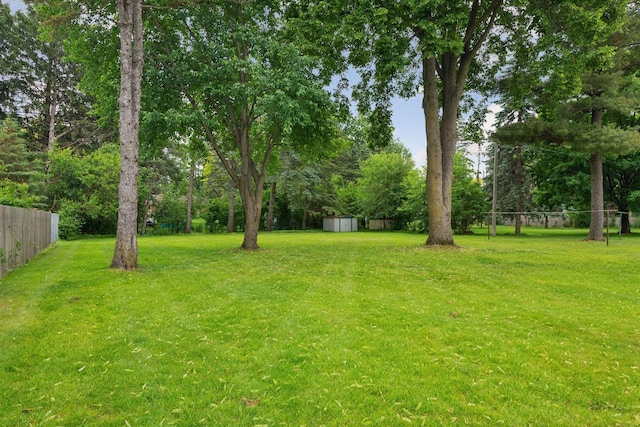 5456 Twin Lake Blvd E, Brooklyn Center, MN 55429 - view of yard featuring a storage unit and view of wooded area