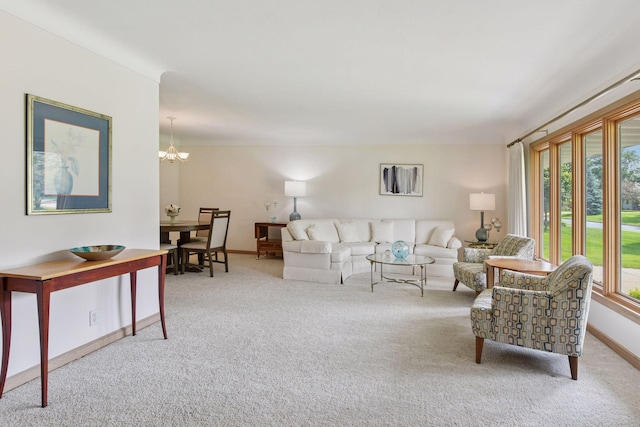 5456 Twin Lake Blvd E, Brooklyn Center, MN 55429 - carpeted living area with plenty of natural light and a chandelier