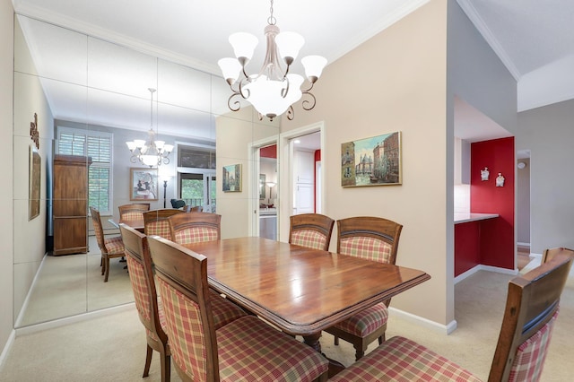 5601 Dewey Hill Rd Unit 310, Edina, MN 55439 - dining room with a chandelier, light colored carpet, crown molding, and baseboards