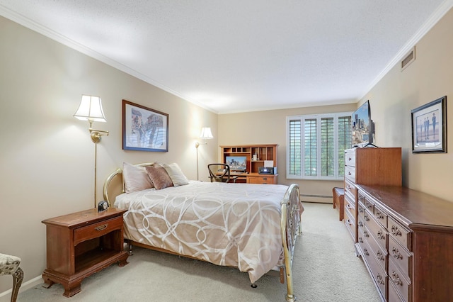 5601 Dewey Hill Rd Unit 310, Edina, MN 55439 - bedroom featuring light colored carpet, ornamental molding, and a baseboard heating unit