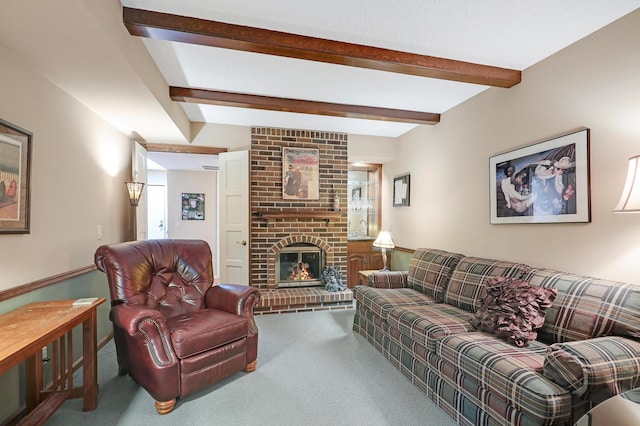 5601 Dewey Hill Rd Unit 310, Edina, MN 55439 - carpeted living room with beam ceiling and a fireplace