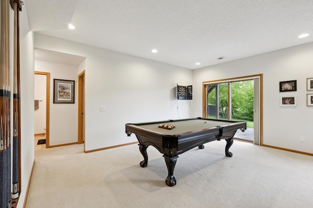13910 47th Ln NE, Saint Michael, MN 55376 - rec room with light colored carpet, baseboards, recessed lighting, billiards table, and a textured ceiling