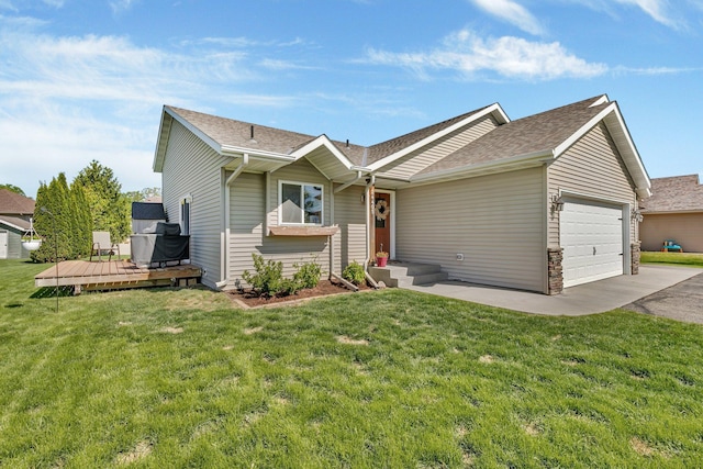 24405 18th Ave, Saint Augusta, MN 56301 - ranch-style house featuring concrete driveway, a garage, a front yard, and roof with shingles