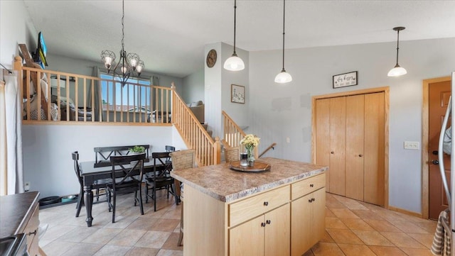 24405 18th Ave, Saint Augusta, MN 56301 - kitchen with light brown cabinets, a chandelier, hanging light fixtures, and light countertops