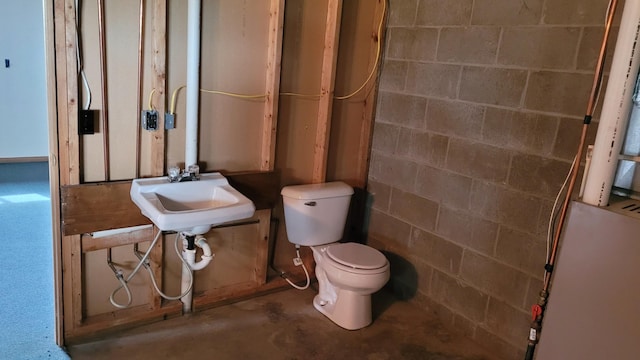 3454 44th Ave SW, Pine River, MN 56474 - half bath with toilet, concrete floors, a sink, and concrete block wall