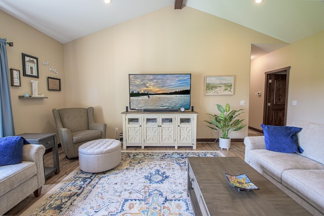 2142 Monarch Ct, Sartell, MN 56377 - living room with wood finished floors, vaulted ceiling, recessed lighting, and baseboards