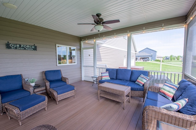 2142 Monarch Ct, Sartell, MN 56377 - sunroom / solarium with an outdoor living space and ceiling fan