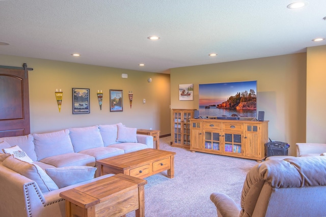 2142 Monarch Ct, Sartell, MN 56377 - living area with recessed lighting, light carpet, and a barn door