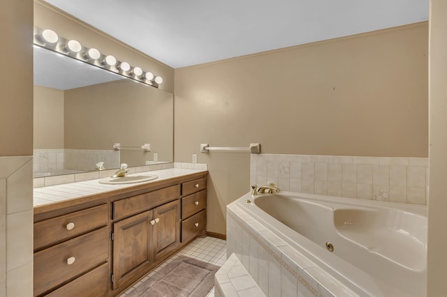 2916 Golf View Ct, Saint Cloud, MN 56301 - full bathroom with a tub with jets, vanity, and tile patterned flooring