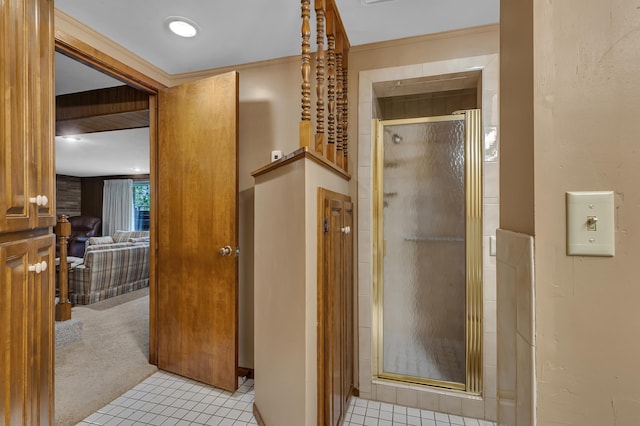 2916 Golf View Ct, Saint Cloud, MN 56301 - bathroom with a shower stall and tile patterned floors