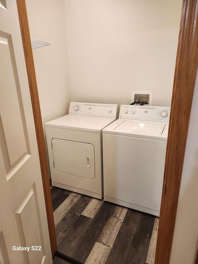 6454 Appaloosa Ave S, Forest Lake, MN 55025 - laundry area with independent washer and dryer and dark wood-style floors