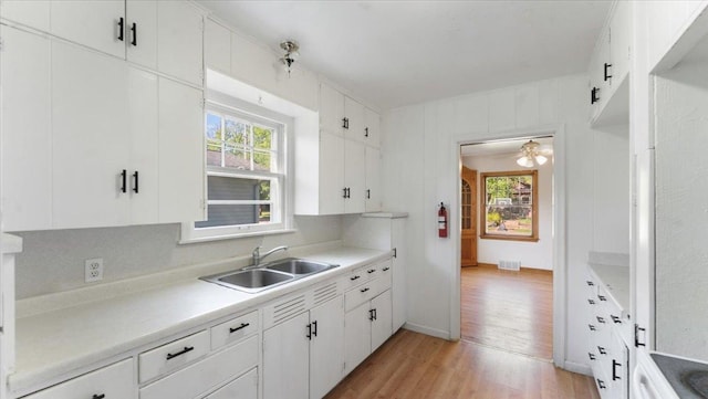 401 Julii St, Willmar, MN 56201 - kitchen featuring a sink, light wood-type flooring, light countertops, and white cabinetry