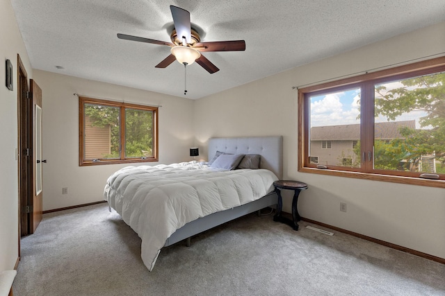 7150 Upper 157th St W, Apple Valley, MN 55124 - bedroom featuring multiple windows, carpet floors, a textured ceiling, baseboards, and a ceiling fan