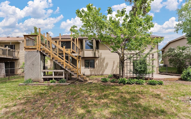 7150 Upper 157th St W, Apple Valley, MN 55124 - rear view of property featuring stairway and a wooden deck