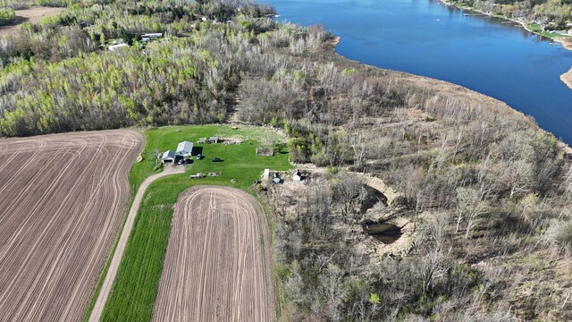398 11 1/2 Ave, Turtle Lake, WI 54889 - aerial view of property and surrounding area with a nearby body of water and a forest