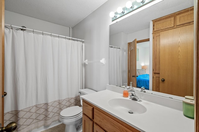 2572 91st Ln NE, Blaine, MN 55449 - full bathroom with toilet, vanity, curtained shower, and a textured ceiling
