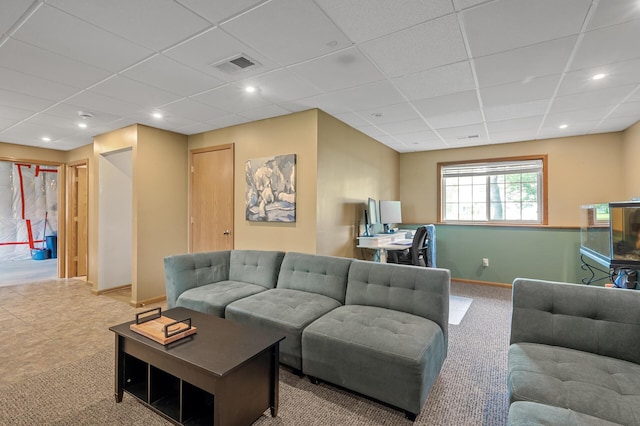2572 91st Ln NE, Blaine, MN 55449 - carpeted living area with a paneled ceiling, baseboards, and recessed lighting