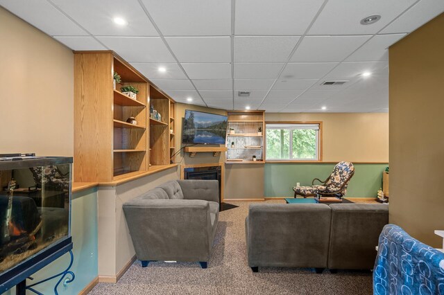 2572 91st Ln NE, Blaine, MN 55449 - carpeted living room featuring baseboards, recessed lighting, and a drop ceiling