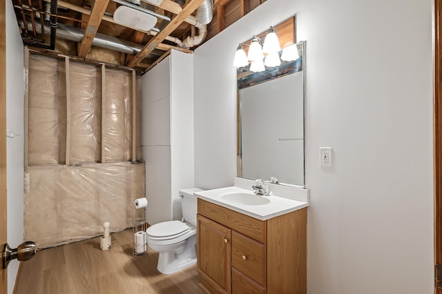2572 91st Ln NE, Blaine, MN 55449 - bathroom featuring vanity, toilet, and wood finished floors