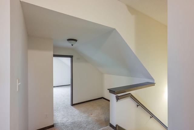 12396 67th St NE, Otsego, MN 55330 - stairway featuring carpet floors, lofted ceiling, and baseboards