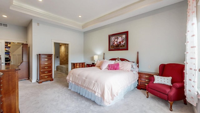 1829 Traders Point Ln SW, Rochester, MN 55902 - bedroom with carpet flooring, ornamental molding, recessed lighting, a raised ceiling, and ensuite bathroom