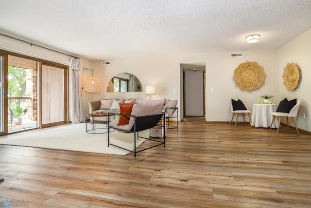 220 8th St S Unit B2, Fargo, ND 58103 - living room with a textured ceiling, plenty of natural light, wood finished floors, and baseboards