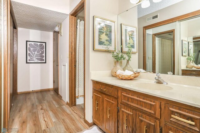 220 8th St S Unit B2, Fargo, ND 58103 - bathroom with a textured ceiling, wood finished floors, vanity, and baseboards