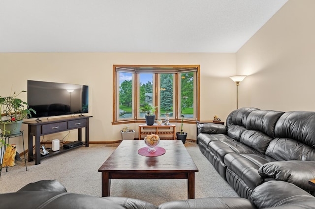 656 Mina Ct, Mahtomedi, MN 55082 - carpeted living room with baseboards and vaulted ceiling