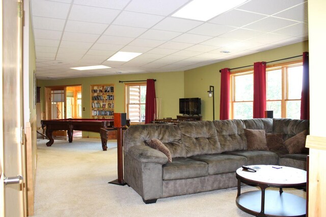 1729 Quail Ln NE, Longville, MN 56655 - carpeted living area featuring billiards table and a paneled ceiling