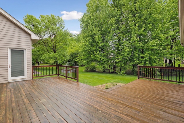 9885 Troy Ln N, Maple Grove, MN 55311 - wooden terrace featuring a lawn and view of scattered trees