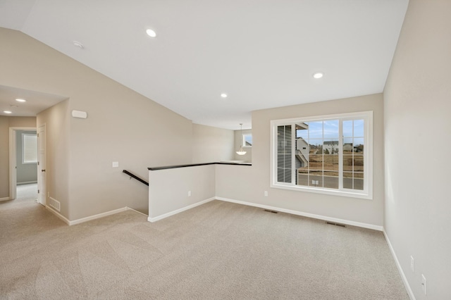 451 Mallard St NE, Hanover, MN 55341 - unfurnished room with carpet, baseboards, recessed lighting, and lofted ceiling