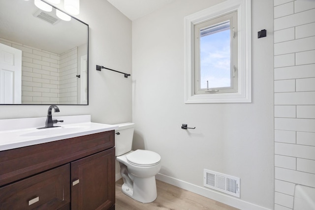 67854 217th St, Darwin, MN 55324 - full bathroom with vanity, baseboards, toilet, and wood finished floors