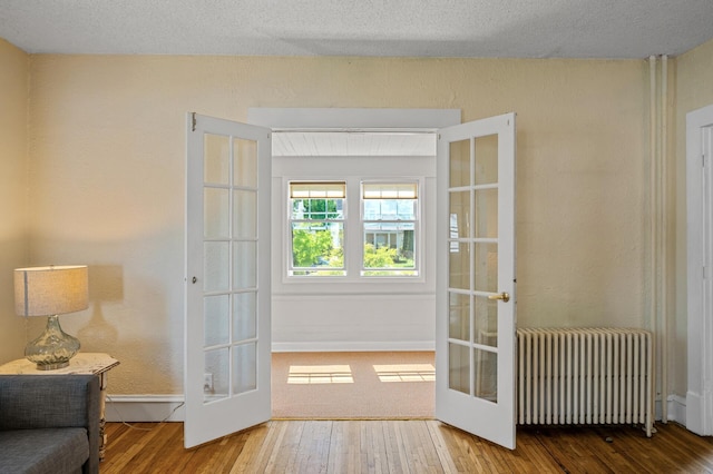3545 Minnehaha Ave, Minneapolis, MN 55406 - entryway with radiator, french doors, hardwood / wood-style flooring, and baseboards