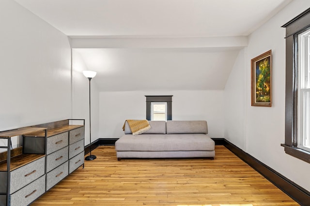 3545 Minnehaha Ave, Minneapolis, MN 55406 - living area with lofted ceiling, light wood-type flooring, and baseboards