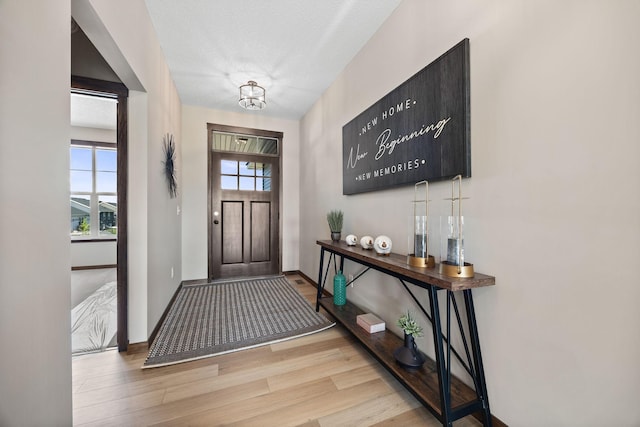 249 3rd St SW, Delano, MN 55328 - entrance foyer with wood finished floors, baseboards, and a chandelier
