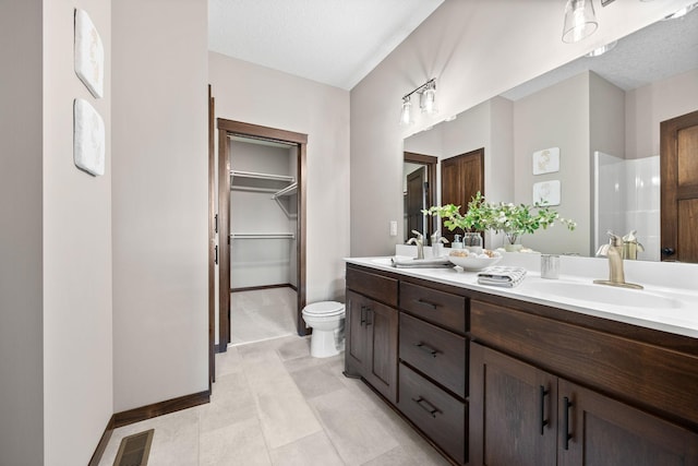 249 3rd St SW, Delano, MN 55328 - bathroom with double vanity, toilet, a walk in closet, and baseboards