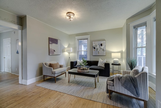 1066 Reaney Ave, Saint Paul, MN 55106 - living room featuring hardwood / wood-style flooring, baseboards, and a textured ceiling