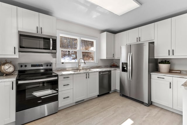 781 7th St, Red Wing, MN 55066 - kitchen featuring appliances with stainless steel finishes, a sink, and white cabinets