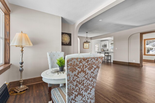 781 7th St, Red Wing, MN 55066 - living area featuring arched walkways, wood finished floors, plenty of natural light, and baseboards