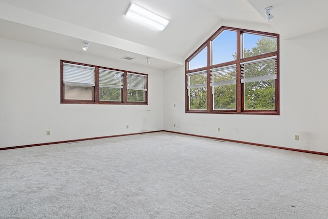 338 Aurora Ave, Saint Paul, MN 55103 - spare room featuring lofted ceiling, healthy amount of natural light, light carpet, and baseboards